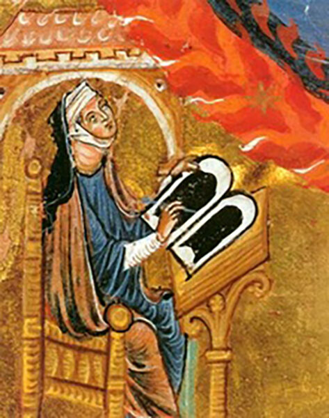 Detail of Hildegard of Bingen's Vision of the Earth as a sphere. From Liber Divinorum Operum Source: Wikipedia/Web Gallery of Art (Original in Biblioteca Statale di Lucca, MS 1942,fol. 1v (early 13th-cen.)