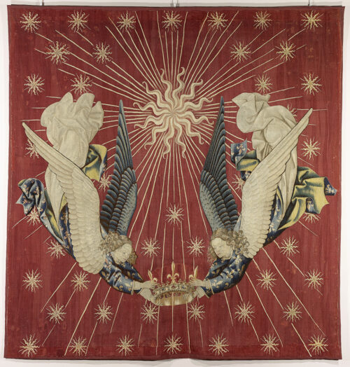 Hanging which i saud to have belonged to dit Charles VII; two angels are holding a crown above the head og the king. designed by Jacob de Littemont (?)between 1430-1440. OA 12281 Paris, Musée du Louvre, département des objets d’art © RMN-Grand Palais (musée du Louvre) / Stéphane Maréchalle