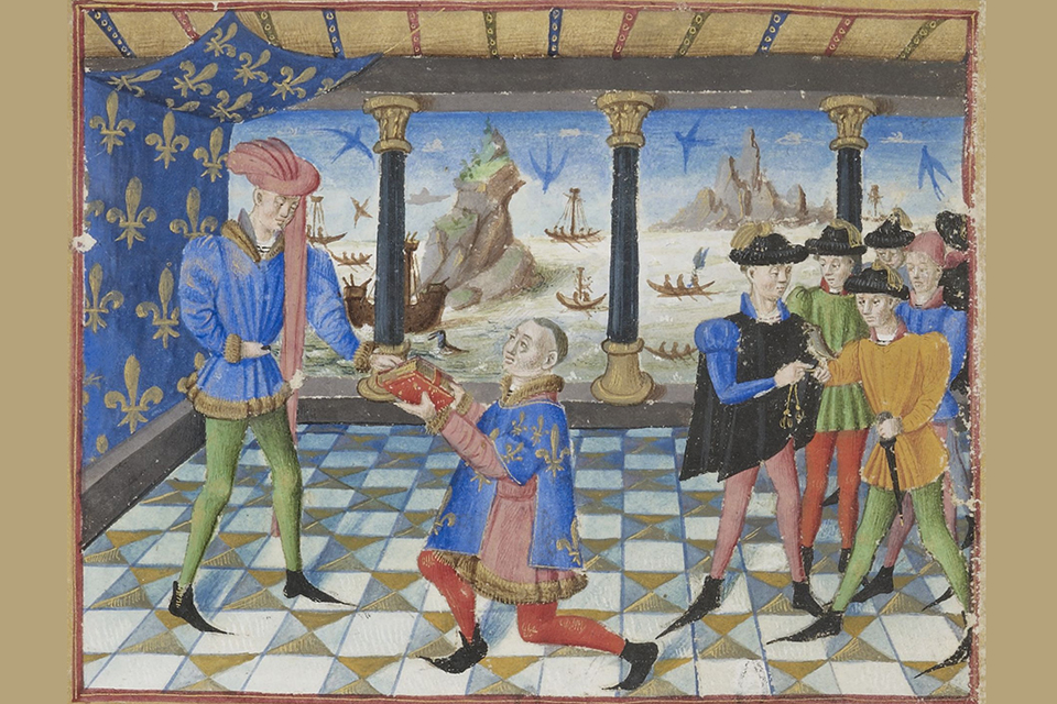 Dedication scene from the Armorial of Gilles Le Bouvier