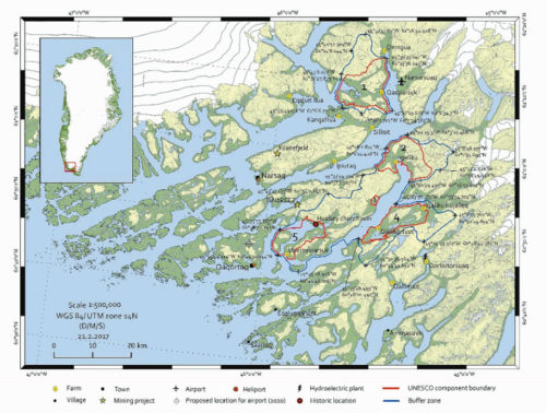 Map of region listed as UNESCO World Heritage at Kujataa in Greenland. Source: Management Plan