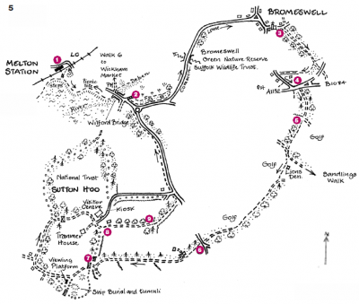 Map of current walks around Sutton Hoo