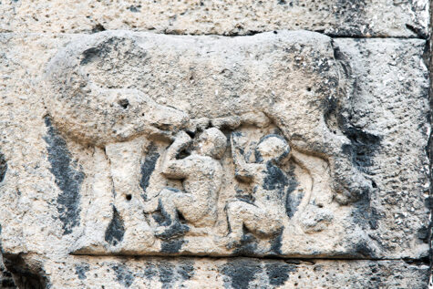 Relief from the Amphitheatre in Nîmes c. Ad 100 showing Romulus and Remus suckling the wolf. Source: Wikipedia/Daniel Villafruela