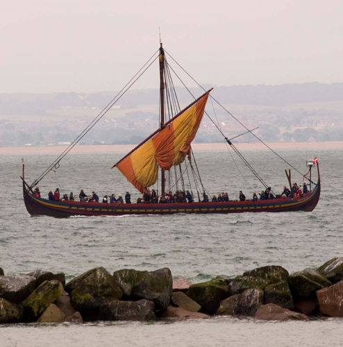 Sea Stallion Lowering the Sails. Source: Wikipedia