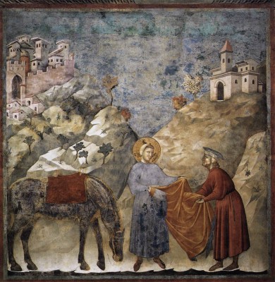 St. Francis giving his mantle to a beggary Giotto. Assisi