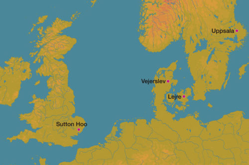 Map Indicating shipsettings or shipburials from the 7th century © Moesgaard