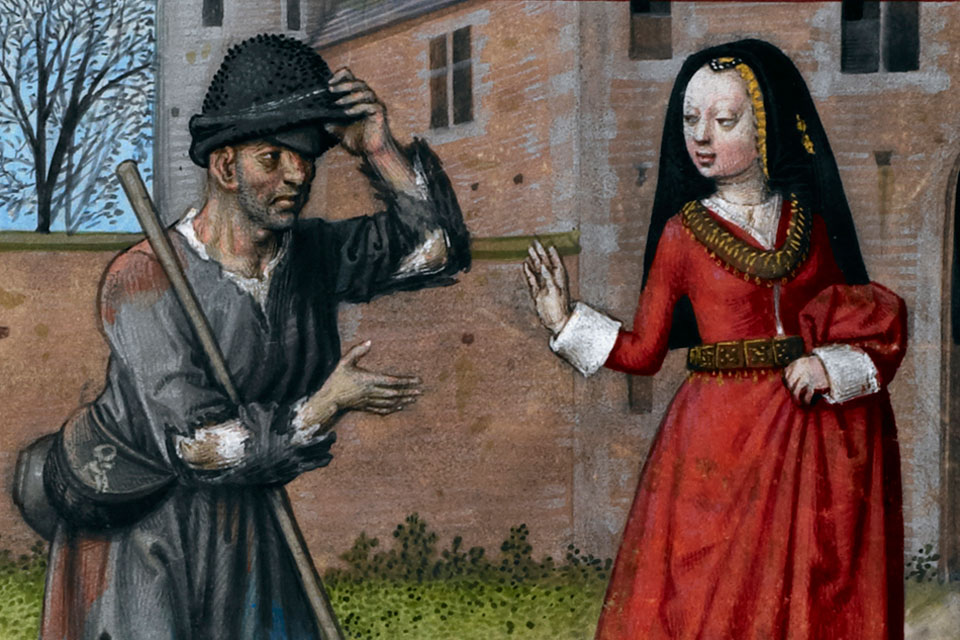 Poverty begging for mercy. Source: Harley MS 4425. British Library.