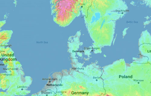 Topographical Map of Denmark. Source: Google