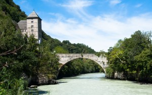 Bridge over the River Rhone with the castle at Saint-Maurice to the left