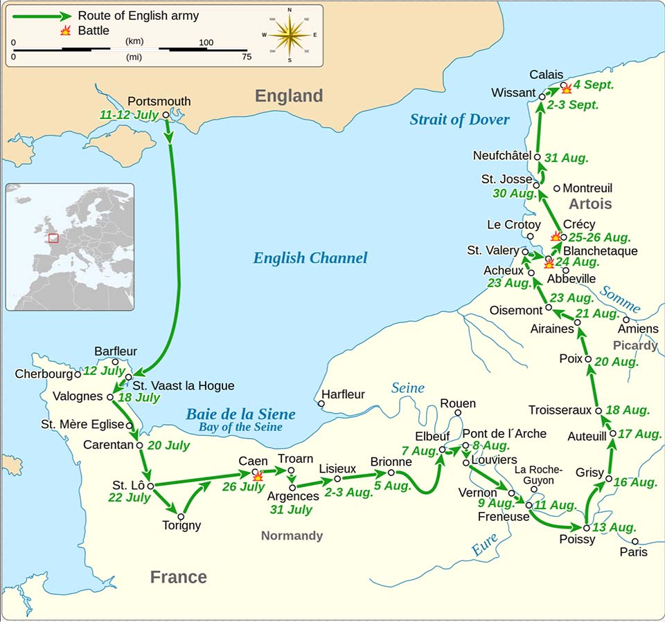 Edward III On The Road To Crecy Map Source Wikipedia Goran Tek En 