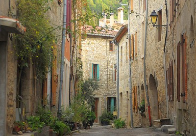 Street in Lagrasse in Aude, France